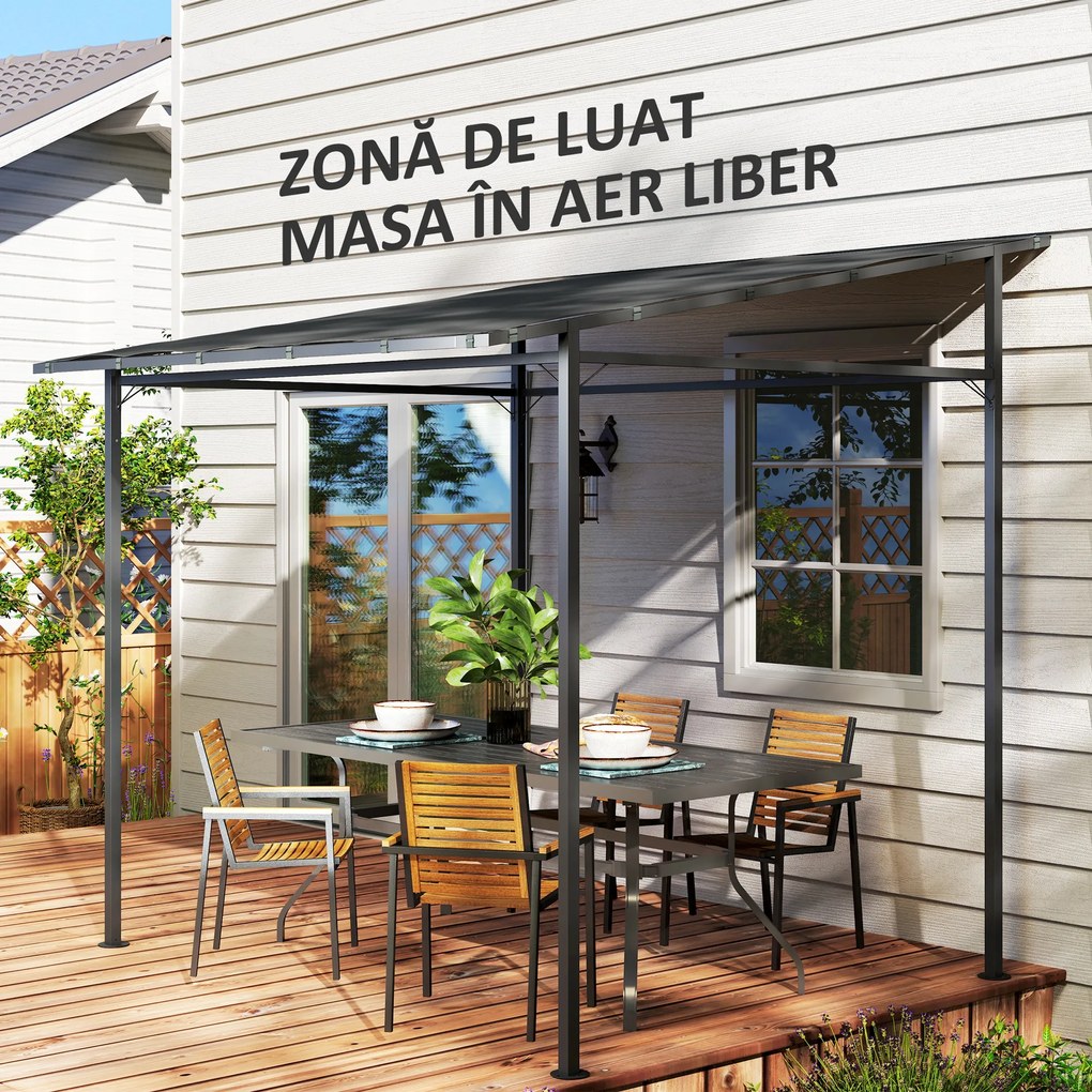 Outsunny Pergolă de Grădină din Metal și Poliester, 238x238x235/194 cm, Gri Închis | Aosom Romania