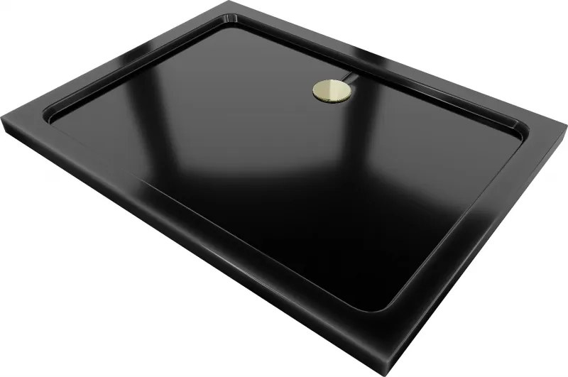 Mexen Flat cădiță de duș dreptunghiulară slim 100 x 90 cm, negru, sifon auriu - 40709010G