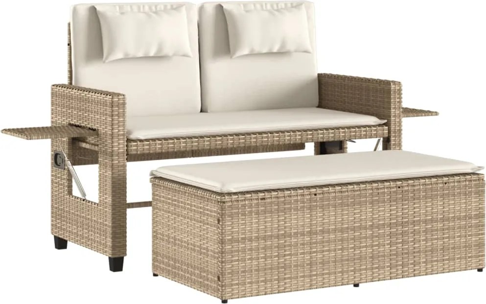 vidaXL Bancă de grădină rabatabilă cu perne, bej, poliratan