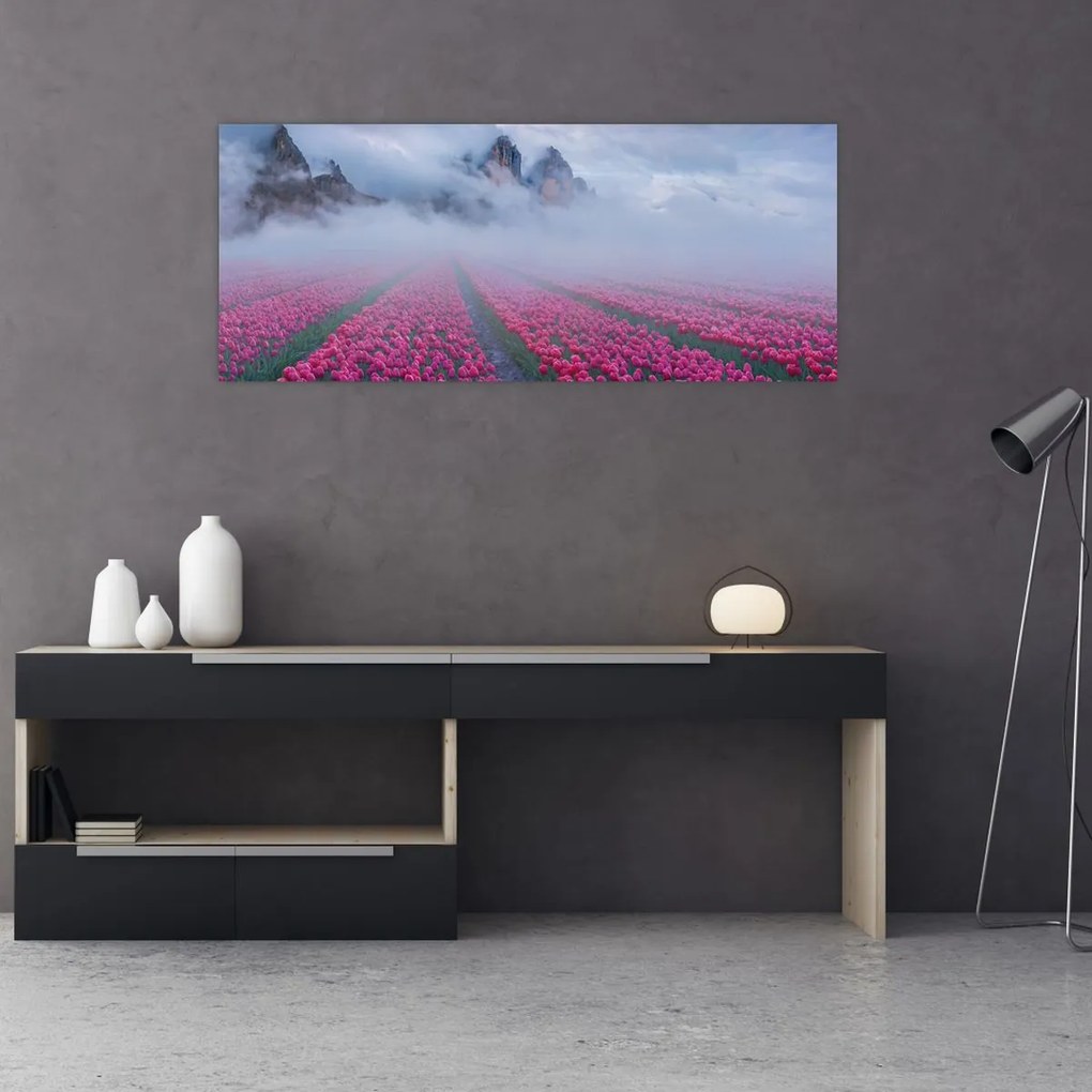 Tablou - Peisaj cu câmpuri de lalele (120x50 cm)