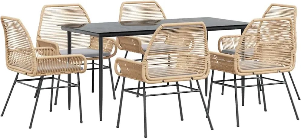 vidaXL Set de sufragerie de grădină de 7 piese sticlă poliratan maro