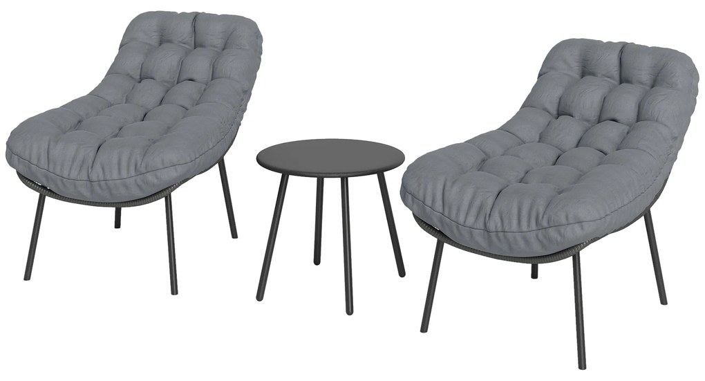 Outsunny Set de mobilier de grădină exterior din rășină întrețesută 2 persoane cu perne de 15 cm grosime gri | Aosom Romania