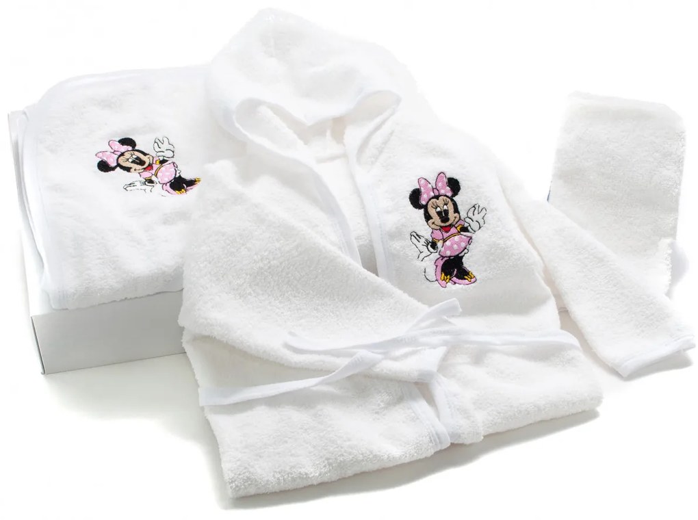 Set de baie pentru bebelusi, cu 3 piese, brodat cu Minnie Mouse, Alb- SDB-10