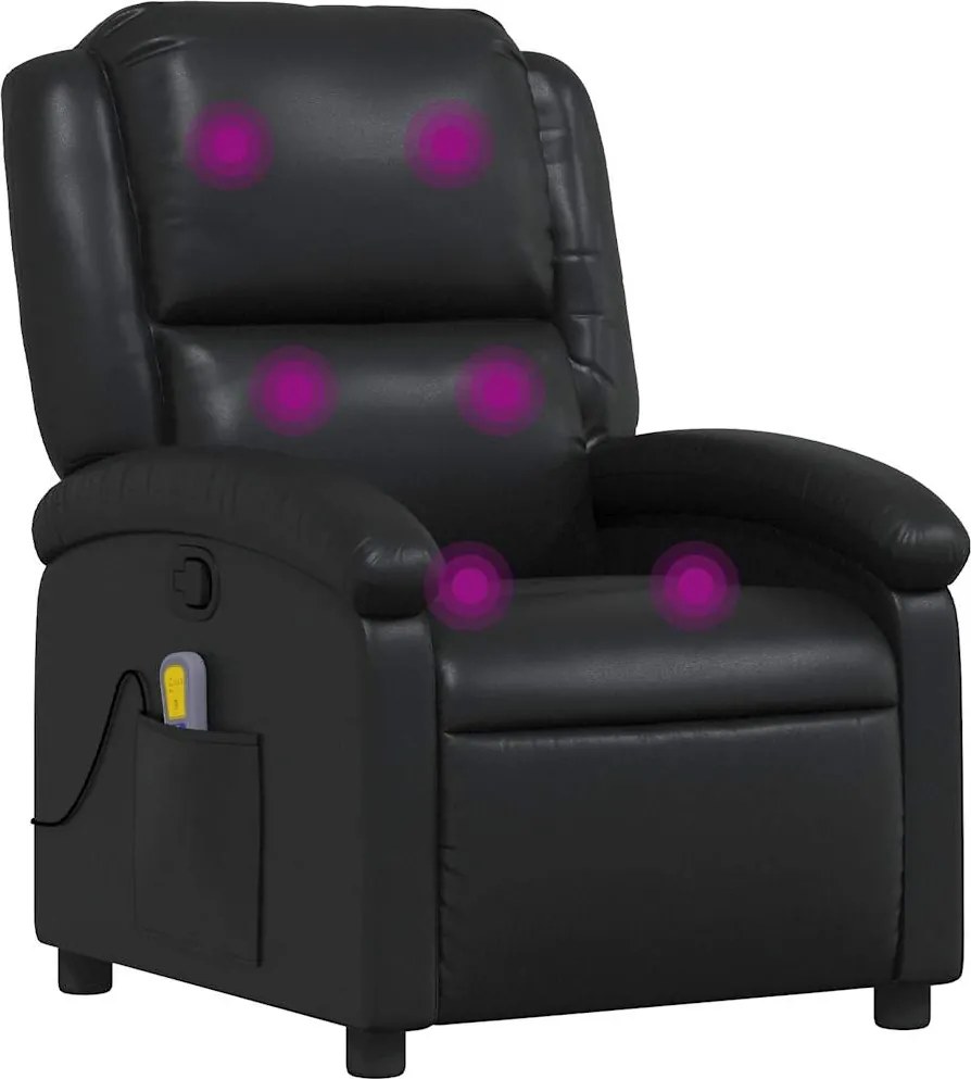 vidaXL Fotoliu rabatabil cu masaj, negru, piele ecologică