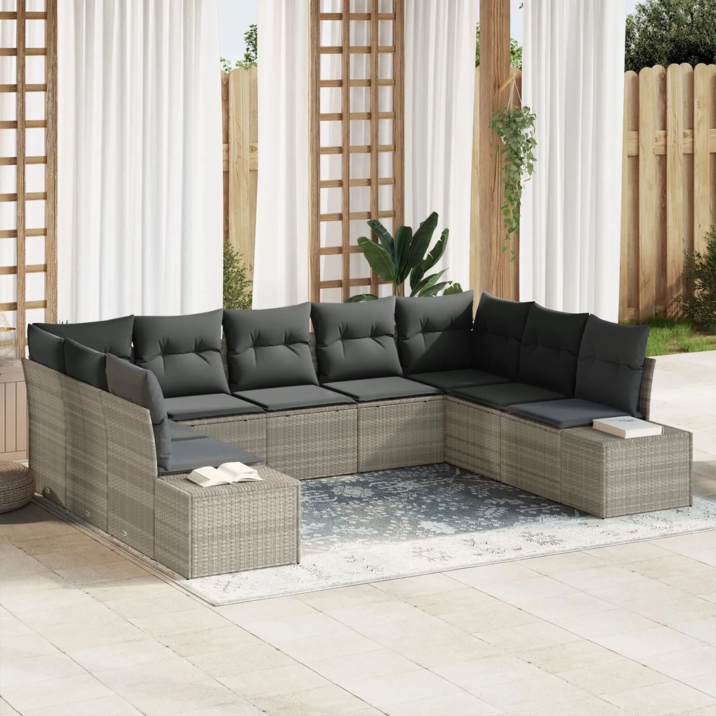vidaXL Set canapea de grădină 9 piese cu perne - Rattan ușor din polimer