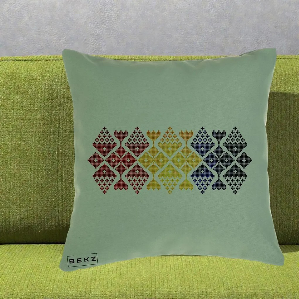 Perna Personalizata Motiv Tricolor Romanesc Broderie, 40x40 cm, Verde, Husa Detasabila, Perna Inclusa, BEKZ®