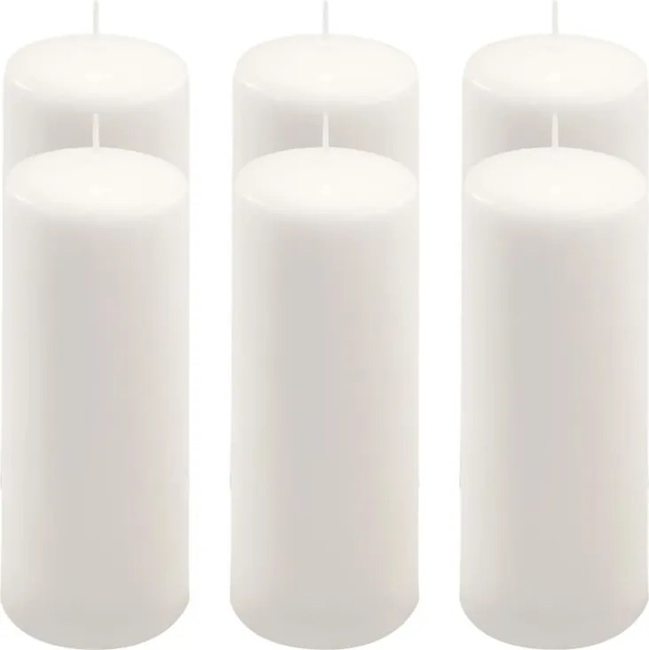 Set de lumânări tip pilon, 20 cm, Ø 7,5 cm, alb, 6 buc