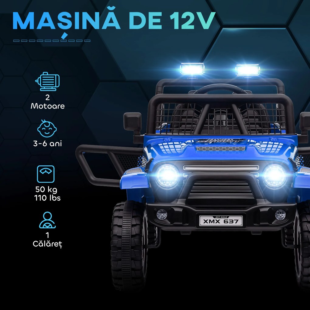 AIYAPLAY Mașină Offroad pentru Copii 3-6 Ani 12V cu Telecomandă Albastru | Aosom Romania