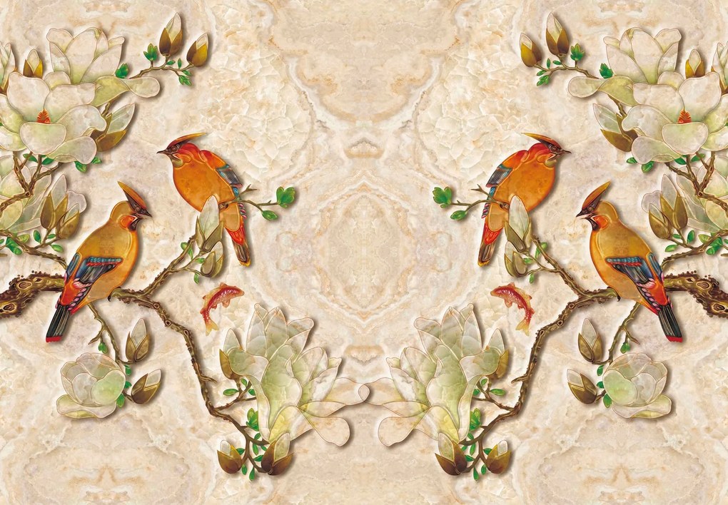 Fototapet - Păsări,decor marmură (147x102 cm)