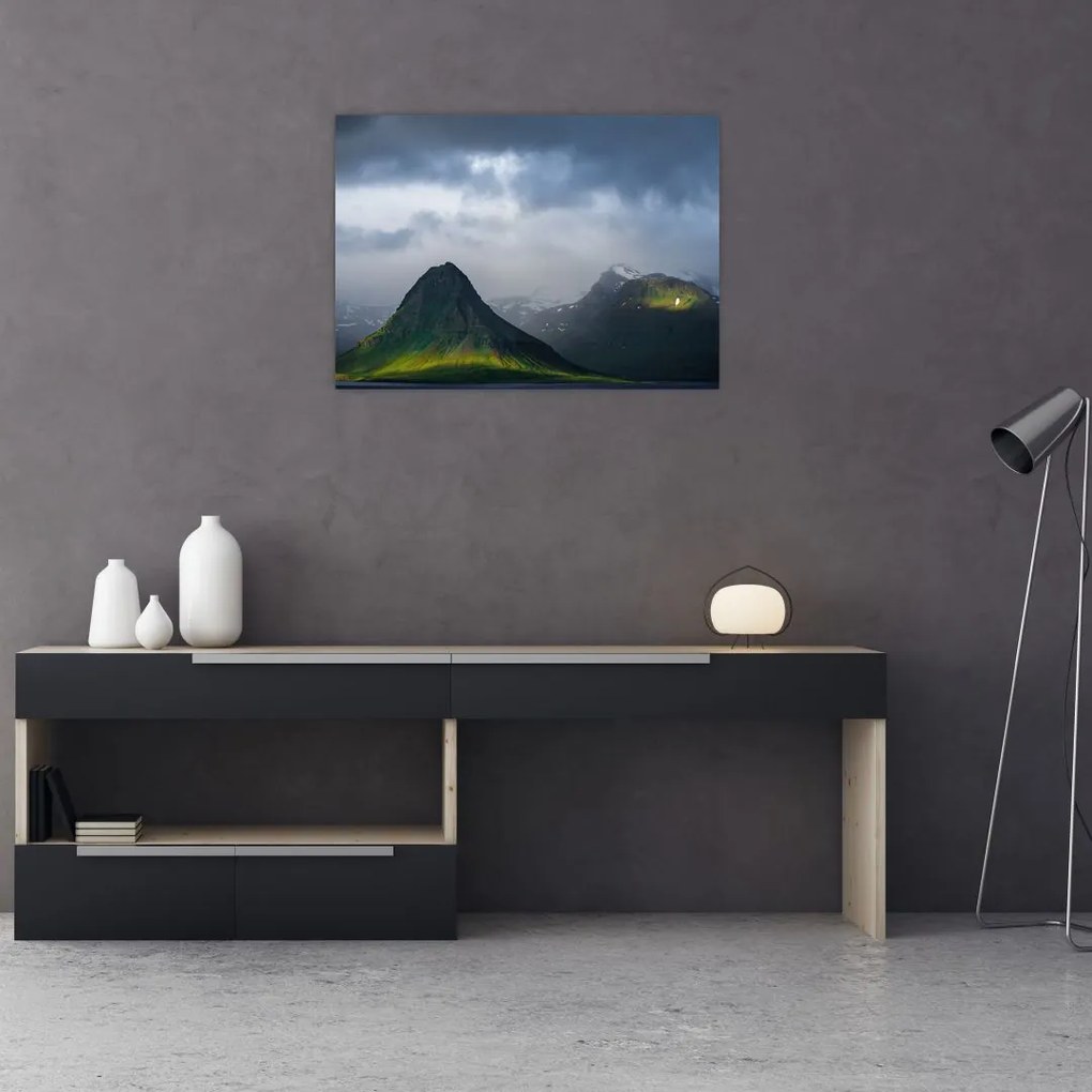 Tablou pe sticlă cu munți (70x50 cm)
