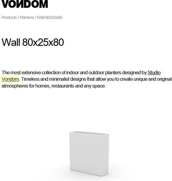 Jardiniera / Ghiveci plante design decorativ modern exterior / interior WALL 80x25x80cm