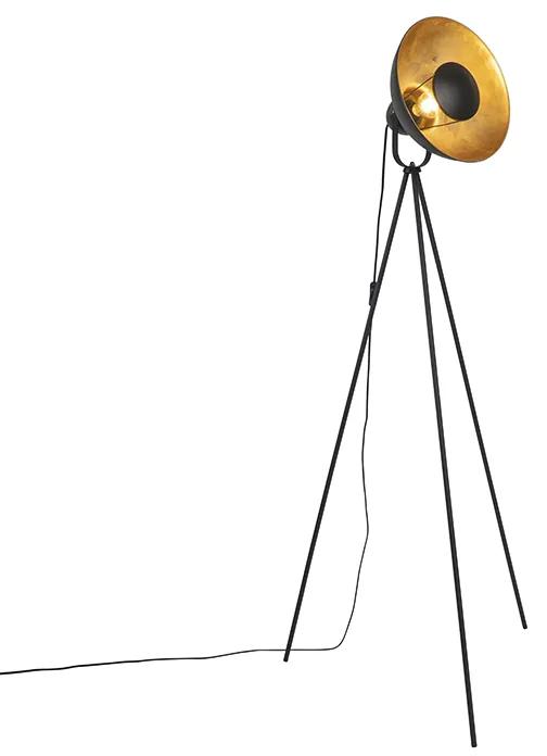 Lampă de podea neagră cu trepied auriu de 154,4 cm - Magnax Eco