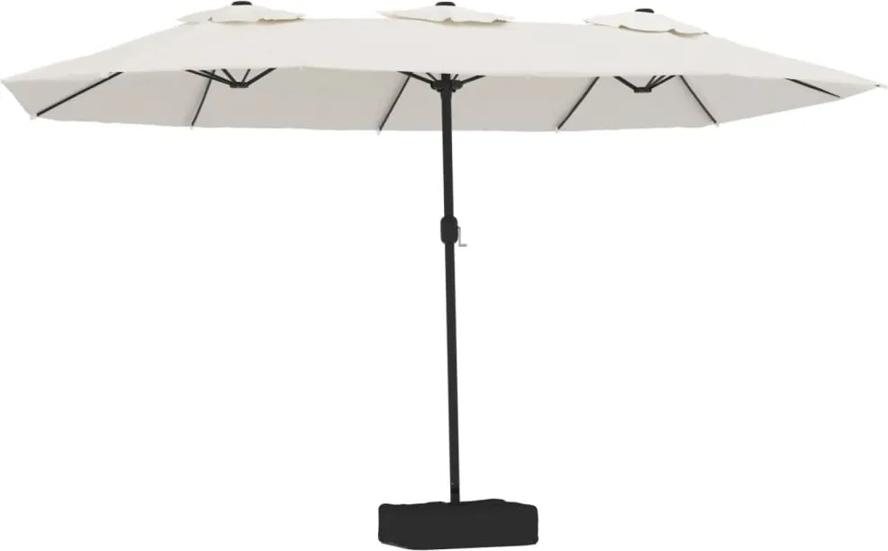 vidaXL Umbrelă de grădină cu două capete/LED, alb nisipiu, 449x265 cm