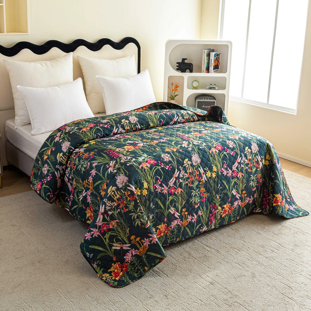 Cuvertura de pat MYSTIC GARDEN verde inchis Dimensiune: 170 x 210 cm