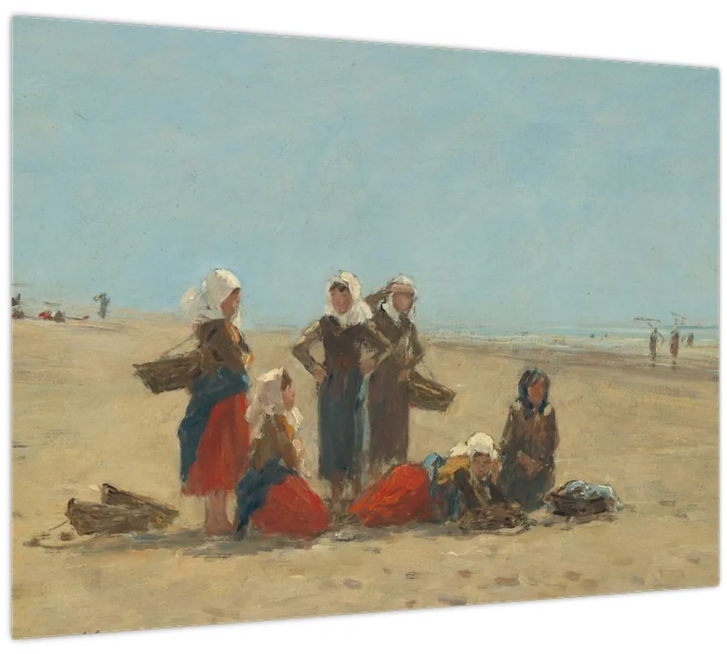 Tablou pe sticlă - Eugène Boudin, Women on the Beach at Berck, reproducere (70x50 cm)
