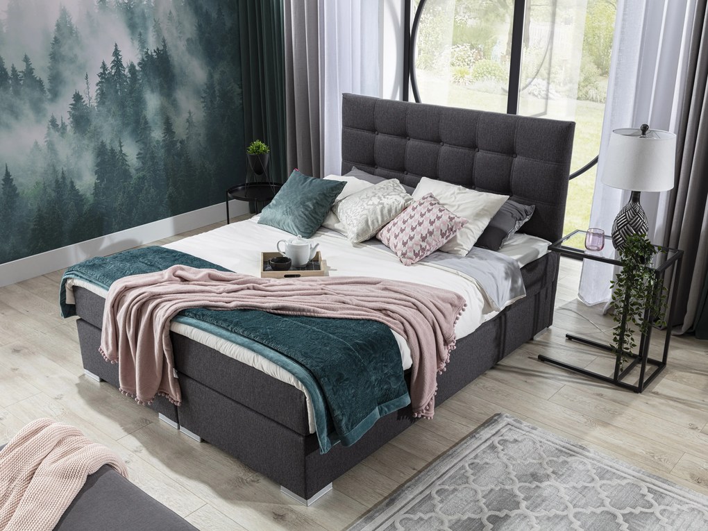 Pat matrimonial Boxspring 160 cm Irma 01 (gri închis). 1044539