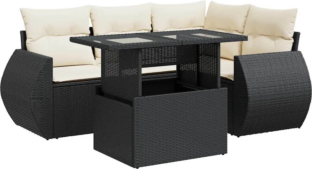 vidaXL Set mobilier de grădină cu perne, 5 piese, negru, poliratan