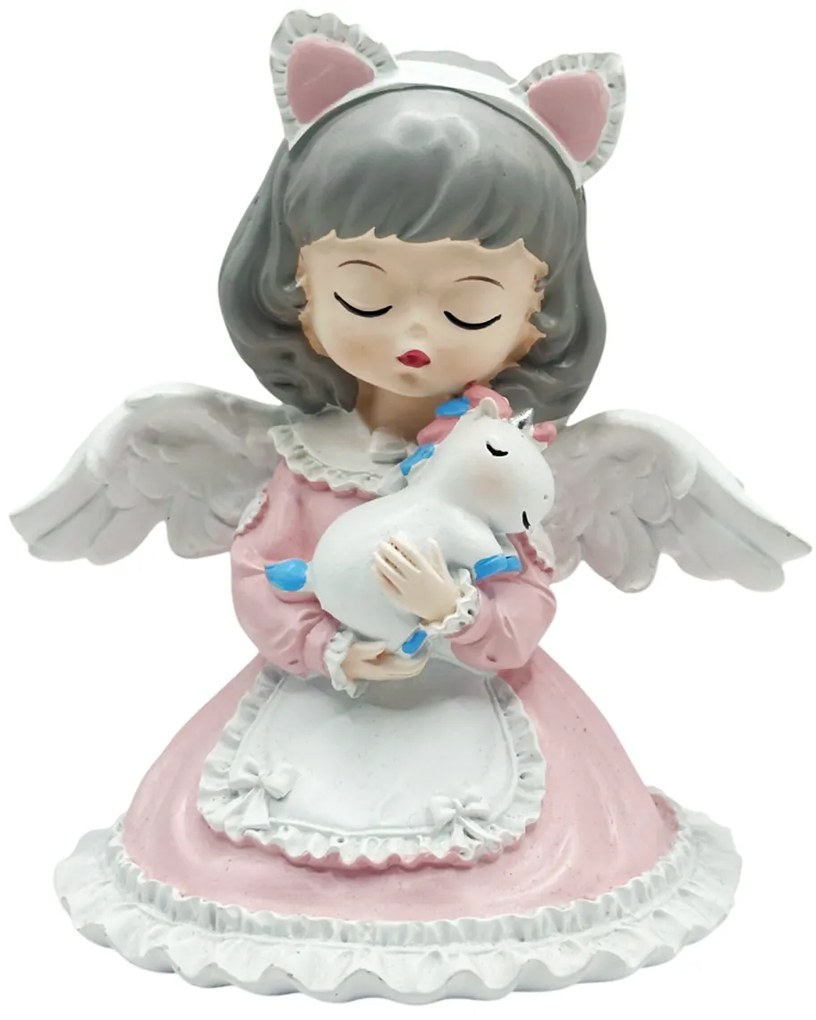 Inger decorativ cu rochita roz si ponei ELISE, 11.5cm