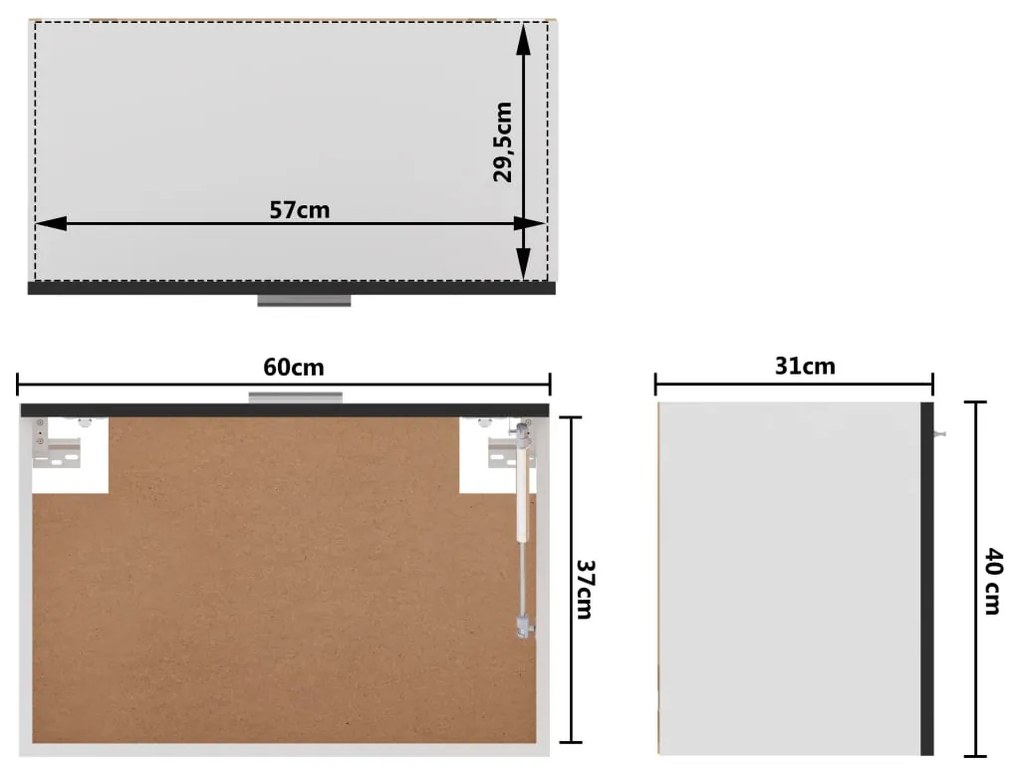 Dulap suspendat, negru extralucios, 60 x 31 x 40 cm, PAL negru foarte lucios, handing cabinet with flip-up door, 1