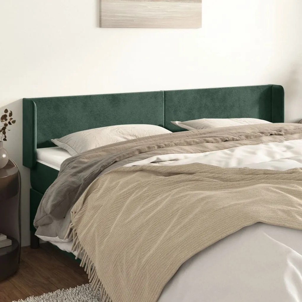 3118557 vidaXL Tăblie de pat cu aripioare verde închis 203x16x78/88 cm catifea