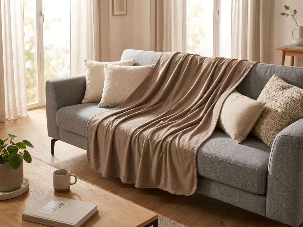 Patura din fleece FLEORA, maro-bej Dimensiune: 200 x 220 cm