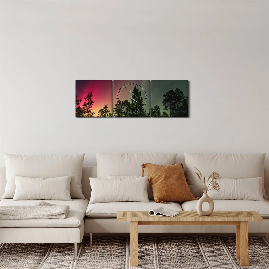 Tablou cu Northern Lights (cu ceas) (90x30 cm)
