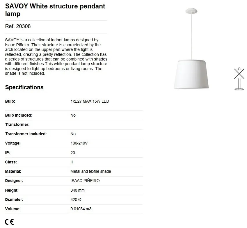 Lustra / Pendul modern design elegant 42cm SAVOY alb