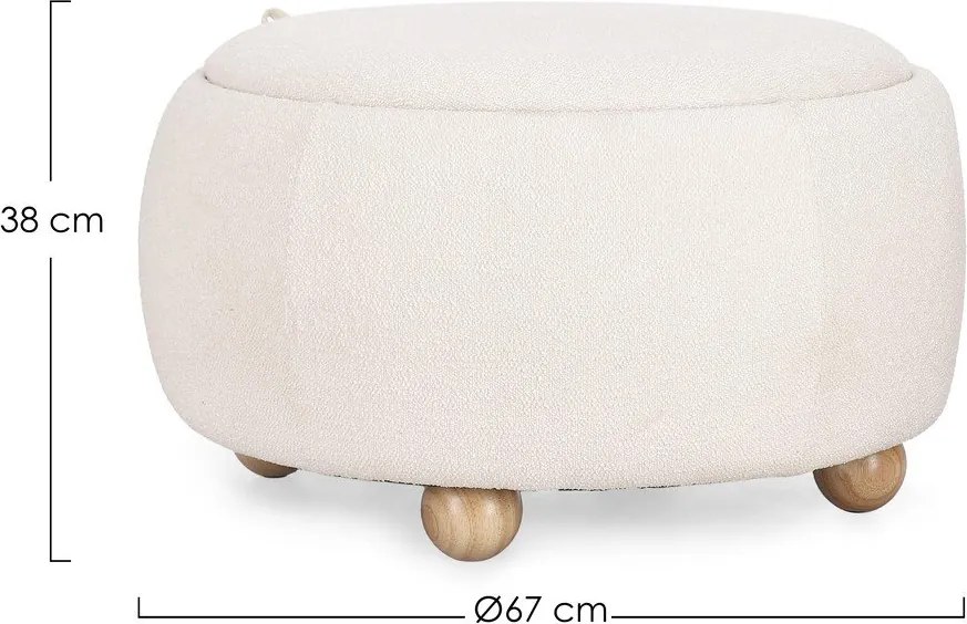 Puf crem cu tapițerie din țesătură bouclé Irisha – Bizzotto