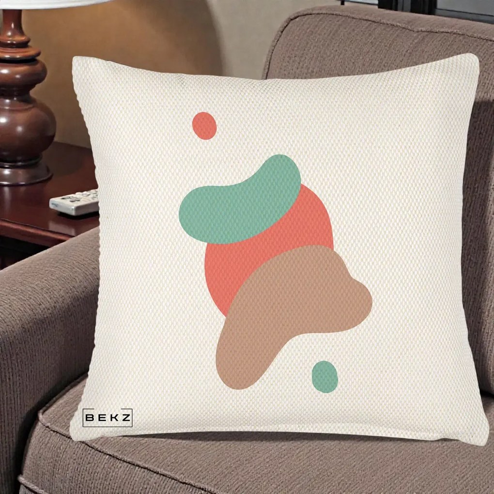 Perna Decorativa Abstract Forme Fluide Coral, 40x40 cm, Crem Reliefat, Husa Detasabila, Perna Inclusa, BEKZ®