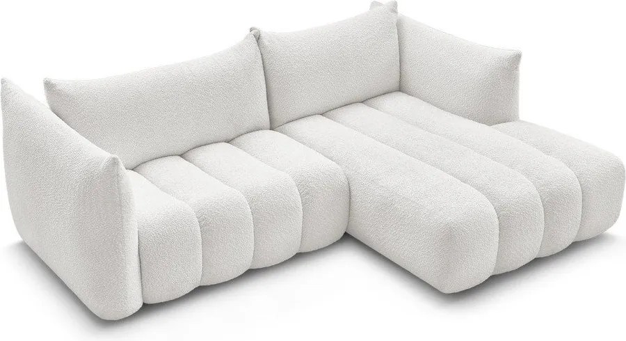 Colțar alb cu tapițerie din țesătură bouclé (cu colț pe partea dreaptă/cu șezlong) Azra – Bobochic Paris