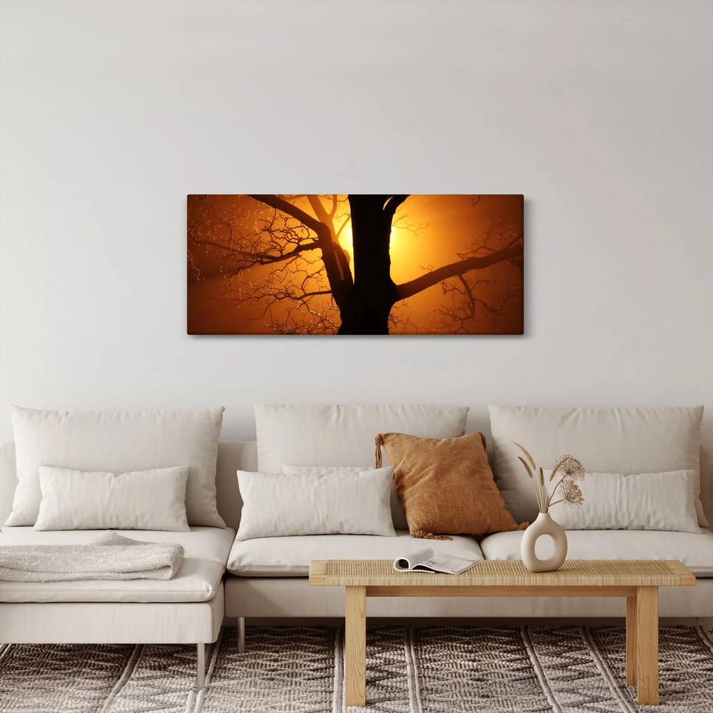 Tablou cu copac în apus de soare (120x50 cm)