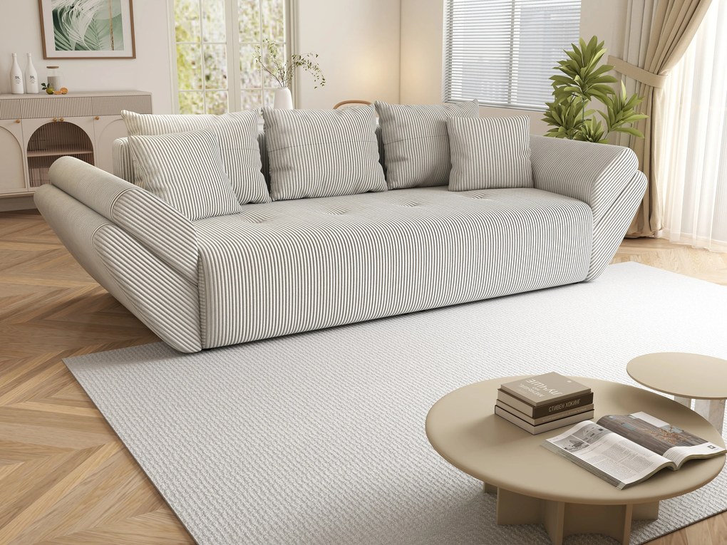 Canapea extensibilă dumonde cu ladă de depozitare si sezut confortabil din spuma high-density, Berlin Zoom Crem 250x100 cm