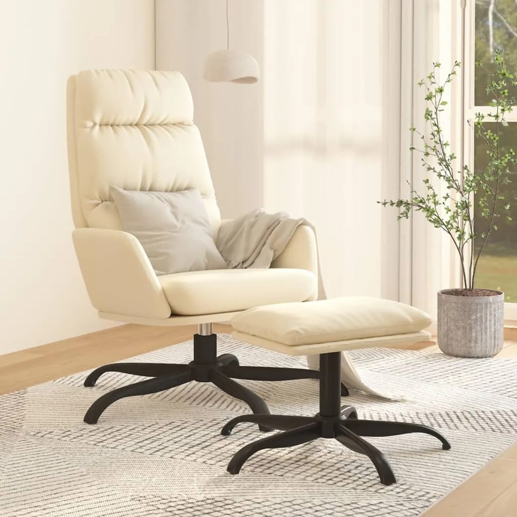 3097536 vidaXL Scaun de relaxare cu taburet, crem, piele ecologică