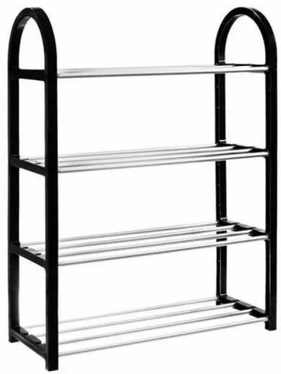 Suport depozitat incaltaminte, 4 polite, negru/argintiu, Springos