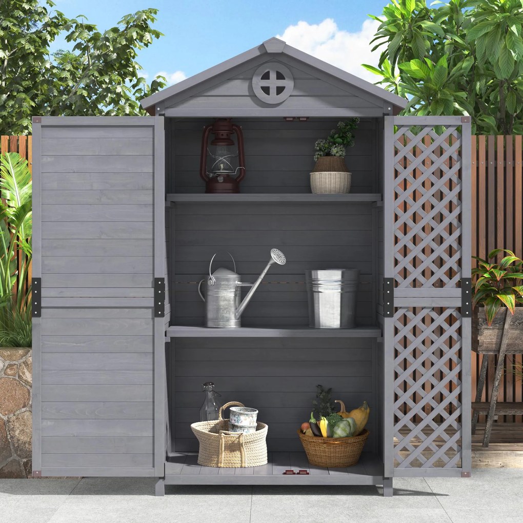 Depozit de mobilier de grădină din lemn pentru exterior, magazie de unelte rezistentă la intemperii, cu mult spațiu de depozitare și construcție din lemn stabilă, 90×56,5×175,3 cm, Gri