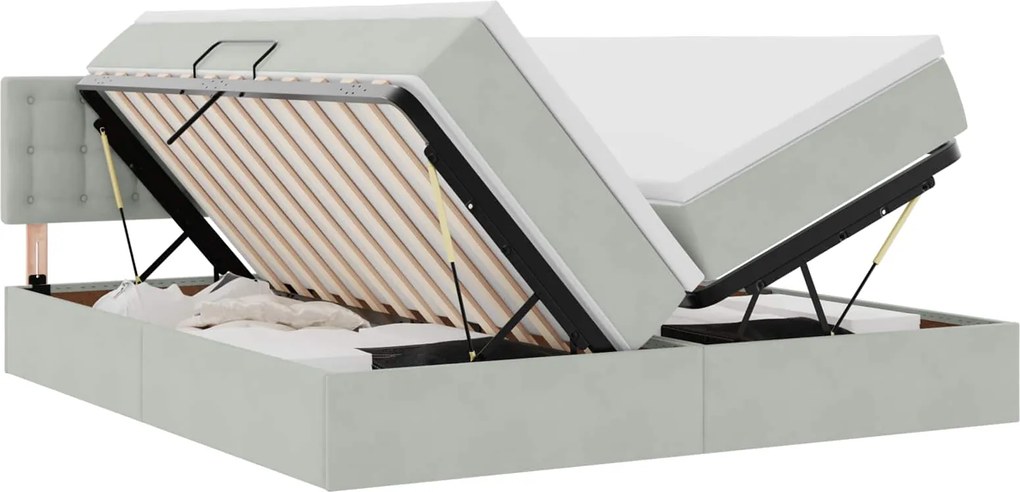 vidaXL Pat cu storage cu saltea cu headboard Gri deschis 90 x 200 cm
