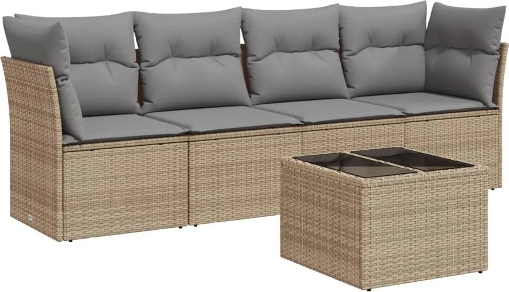 vidaXL Set canapele de grădină cu perne, 5 piese, bej, poliratan
