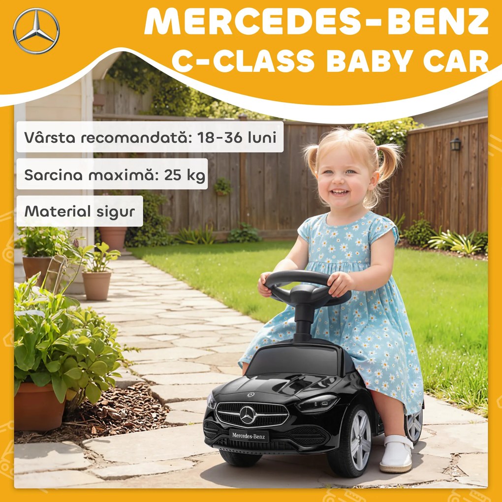 AIYAPLAY Mașinuță Electrică pentru Copii Licență Mercedes Benz cu Claxon și Spațiu Portaoggetti, 65x28x39 cm, Negru | Aosom Romania