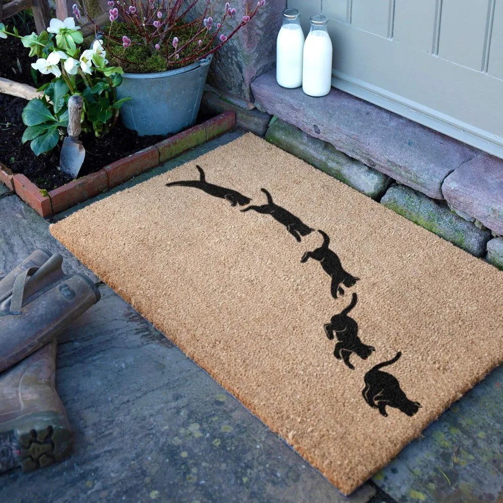 Covoraș de intrare din fibre de nucă de cocos 40x60 cm Jumping Cats – Artsy Doormats