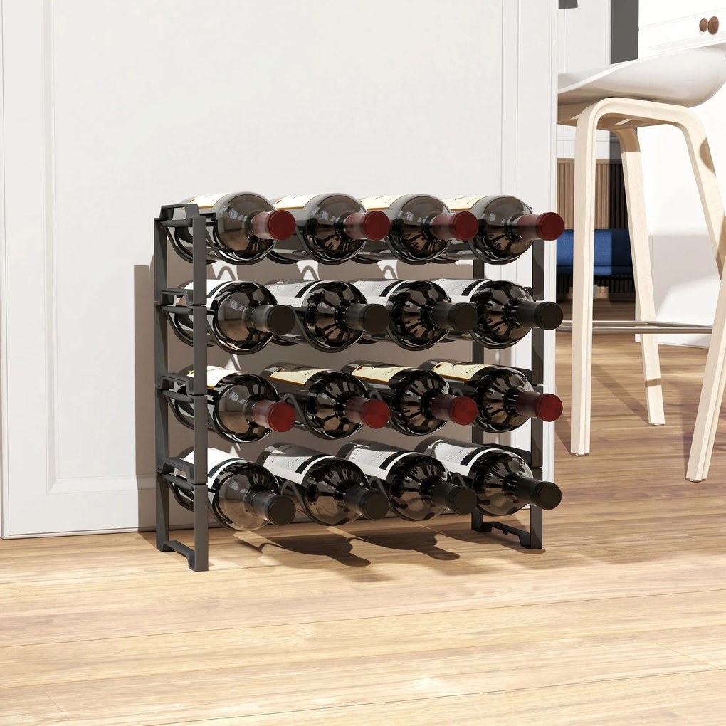 HOMCOM Suport pentru Sticle de Vin cu 4 Niveluri, 42,5x16,5x41 cm, Negru | Aosom Romania