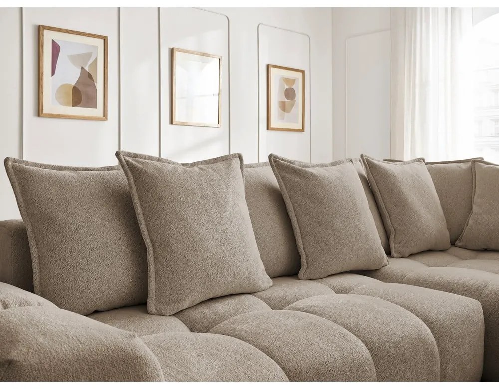 Colțar taupe extensibil/cu spațiu de depozitare cu tapițerie din chenille (cu colț pe partea dreaptă/în formă de ”L”) Everest – Bobochic Paris