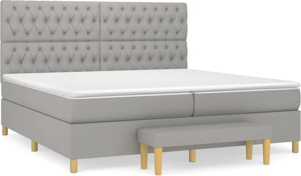 vidaXL Pat box spring cu saltea, gri deschis, 200x200 cm, textil