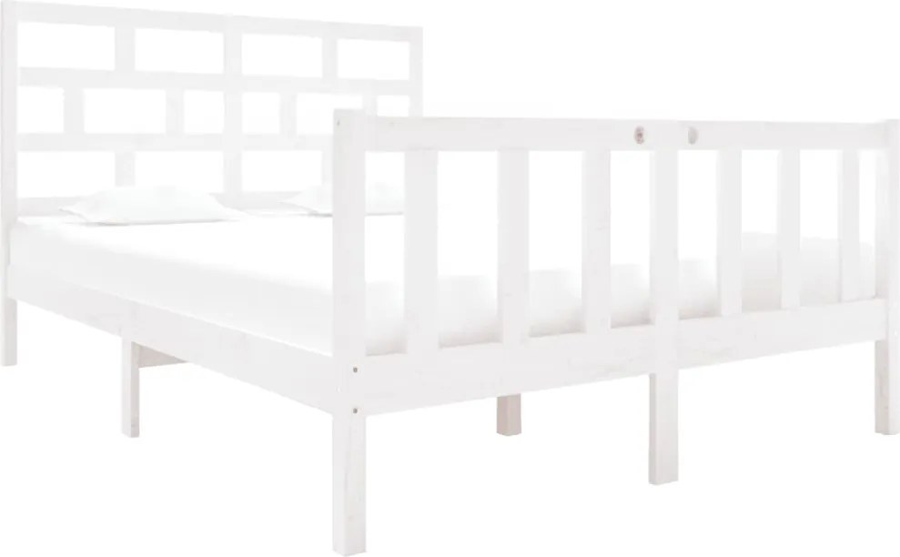 vidaXL Cadru de pat dublu, alb, 135x190 cm, lemn masiv de pin