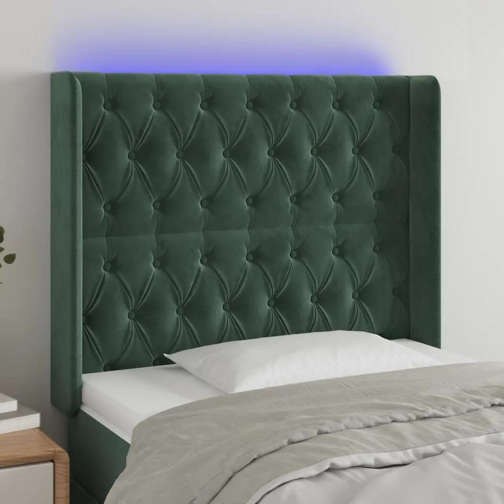 3124429 vidaXL Tăblie de pat cu LED, verde închis, 103x16x118/128 cm, catifea