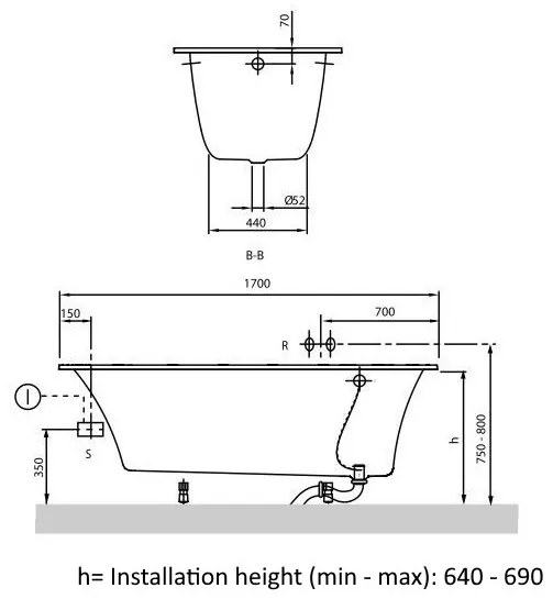 Cada dreptunghiulara, Villeroy&Boch My Art, compozit Quaryl, 170x75cm, Alb Alpin, UBQ170MYA2V-01