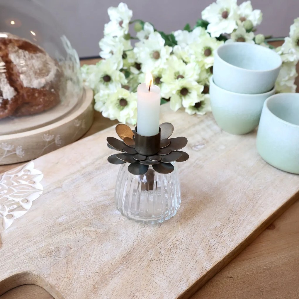 Suport pentru lumanare, din metal, H7cm, Flower