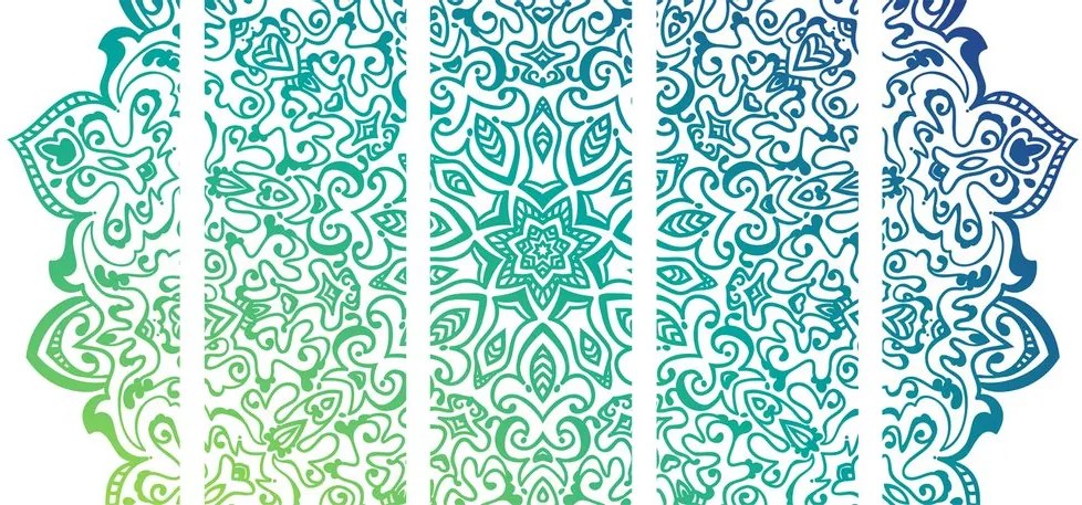 Tablou 5-piese Mandala în albastru-verde