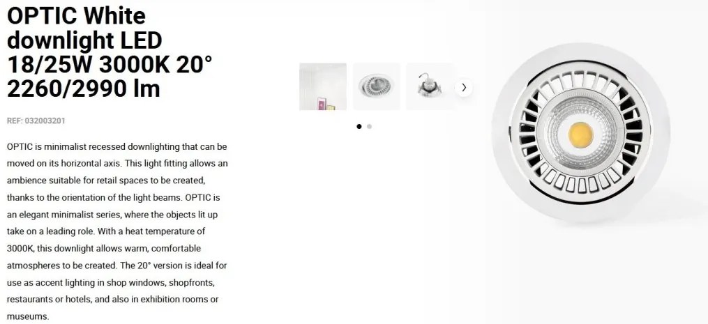 Spot LED incastrabil OPTIC White downlight LED 18/25W 3000K 20° 2260/2990 lm