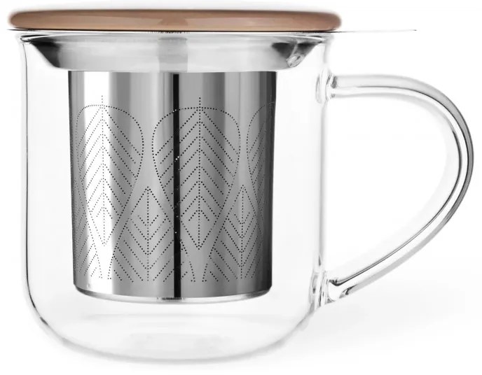 Cana pentru ceai cu infuzor si capac Viva Scandinavia MINIMA EVA V82762, 400 ml, Sticla, Bambus, Transparent/Maro