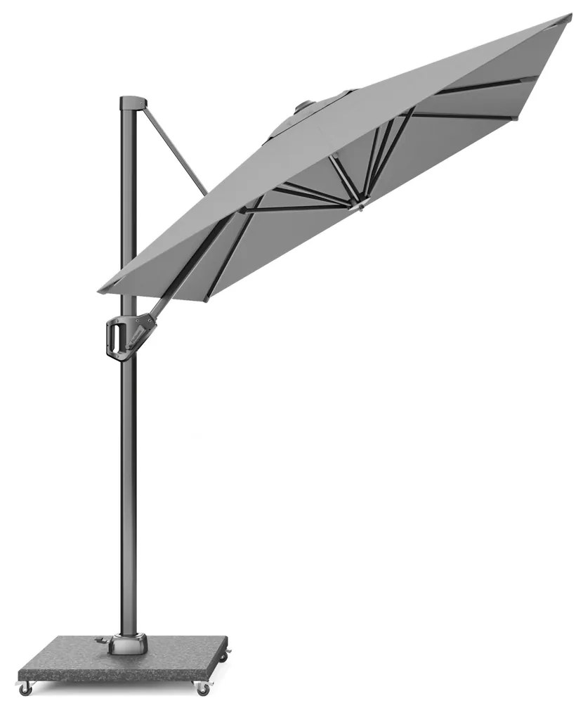 Set umbrela terasa / gradina Platinum Voyager T1, 3x2 m, dreptunghiulara, gri deschis, suport granit Sorrento negru 90 kg inclus
